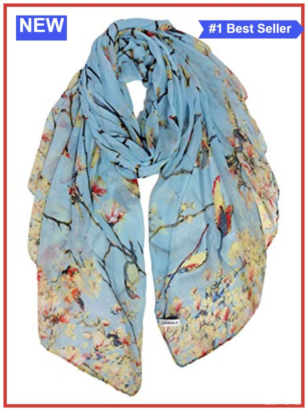 Lightweight Cotton Feel Floral Birds Print Scarf Women Large Wrap Shawl